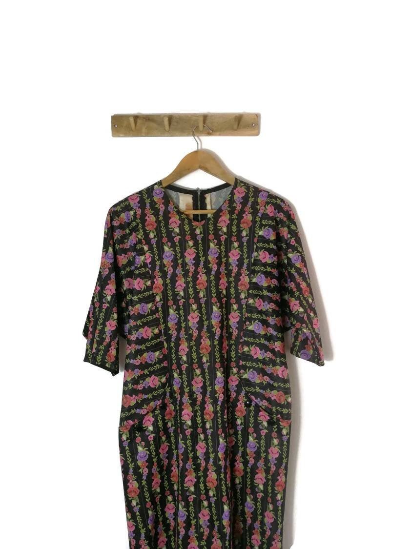 Image of Vintage Floral Slouchy Pencil Dress With Pockets/Uk -