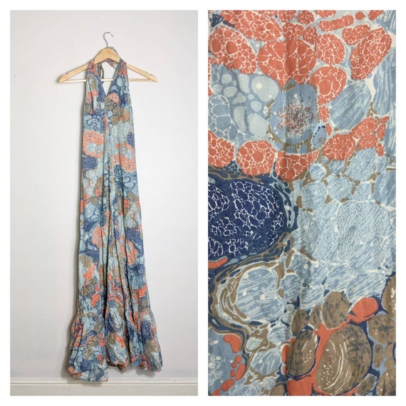 Vintage handmade Cotton Halterneck Maxi Dress