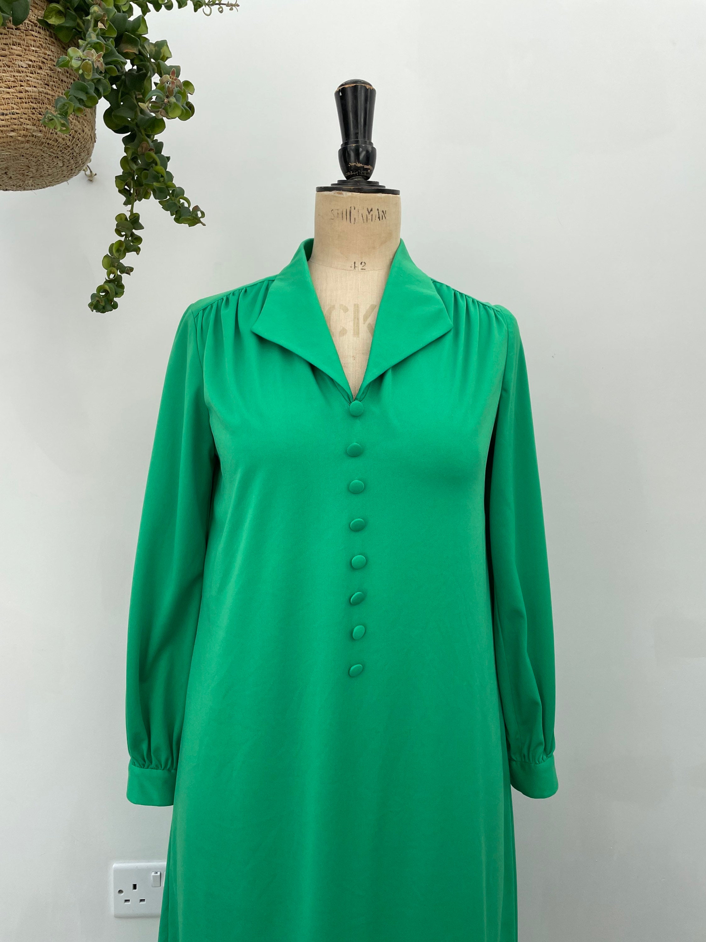 Vintage 70s Green Long Sleeve Maxi Dress - Etsy
