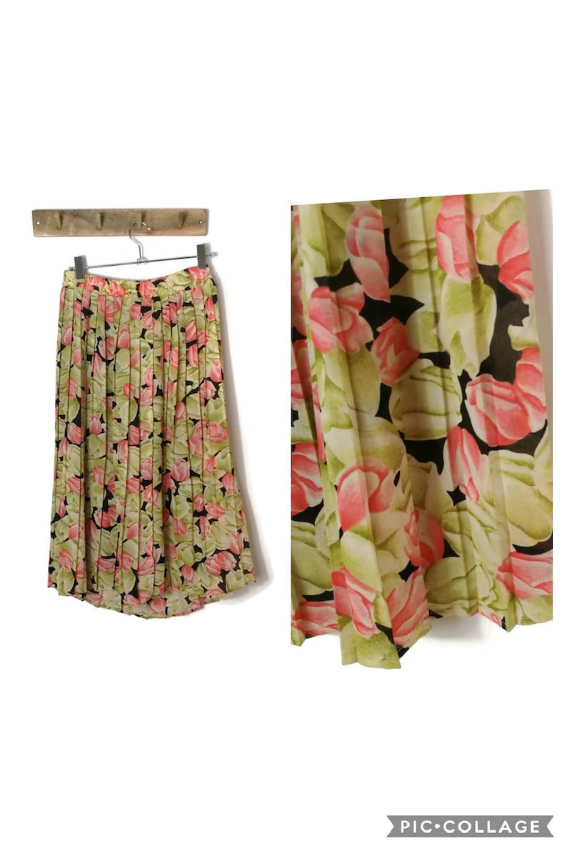 90s Pleated Grunge Skirt pink flowers UK 10