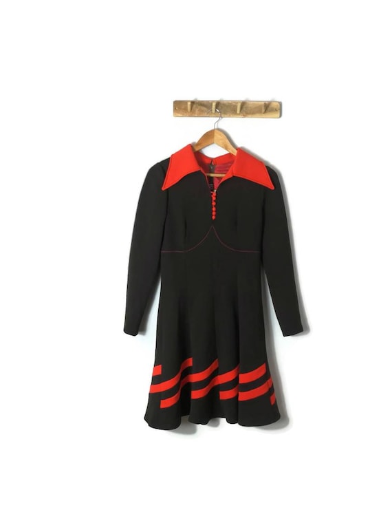 70s Biba Style Wool Dress Brown and Red