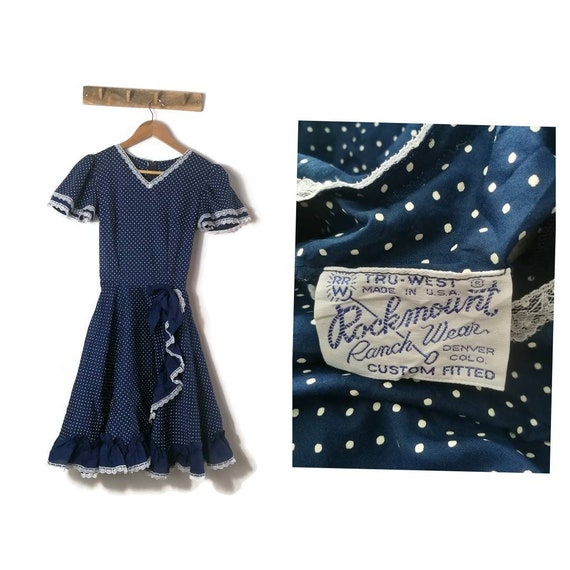Vinatge Ranch Dress /Blue Polka Dot Cowgirl Dress