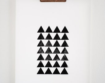 Lino Cut A4 Print - Black Geometric Triangles (press not for sale)