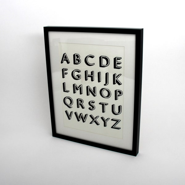 Alphabet, Shadow Block - Framed Hand-carved Lino Print