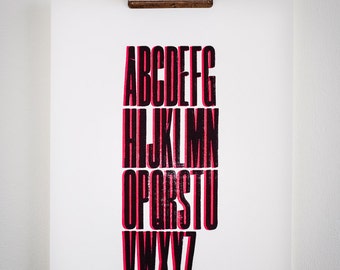 Letterpress A4 Print - Black & Magenta Alphabet Type (press not for sale)