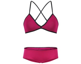 Set: Organic bra + hipster panties berry (red)