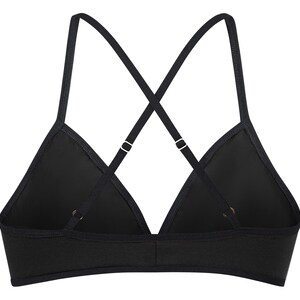 May include: Black triangle bra with adjustable straps that cross at the back.