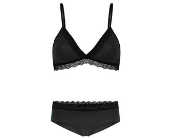 Set: Reggiseno Biologico+ Hipster, Pizzo nero