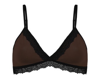 Soutien-gorge bio, dentelle marron