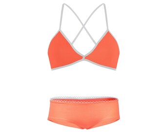 Set: Organic bra + hipster panties sorbet (organge)