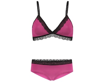 Set: Organic bra + hipster panties Spitze berry (red)