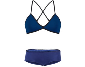 Set: Organic bra + hipster panties dark blue