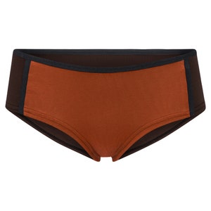 Thong Undies in Rust by Lotus Tribe Clothing. Women's G String Underwear  With Lotus Flower in Soft Stretchy Breathable Natural Cotton Fabric 