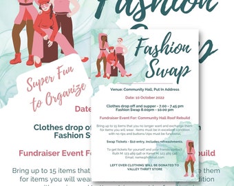 Editable, Fashion Swap, Clothing Swap,  Fundraiser, Party, Editable, Poster, Invitations, Printable, Downloadable, A4, A5, A6 Sizes,