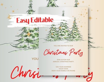 Holiday Party Invitation, Christmas Party Invitation, Editable, Printable, Traditional Style, Instant Download, Easy Edit, Edit with Canva