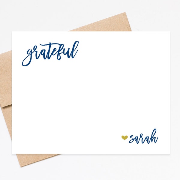 Personalized Grateful Thank You With Heart, Stationery with Envelopes, Modern Elegant Script Thank You Notecards, Grateful Stationary Set