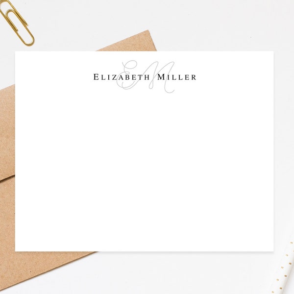 Monogram Modern Stationary Notecard,  Simple Business Stationery with Monogram, Custom 2 Letter Monogrammed Notes for Letter Writing