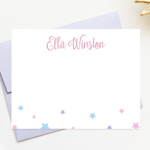 Fun Personalized Stationery with Stars for Girl, Stationery for Notecard Birthday Party, Thank you Note, Children's Stationery with Envelope