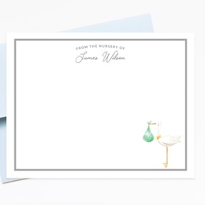 Personalized baby stationery, Baby invitation notecards with stork, Cute baby stationary, New baby thank you, Custom Stationary Note Cards