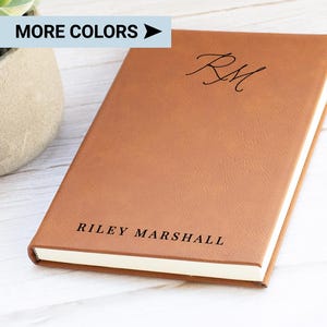 Personalized Vegan Leather Journal with Initials and Name, Custom Monogram Notebook Gift for Men and Women