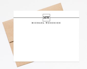 Boxed Monogram Stationery card set, Monogram Stationary Notecards, Personalized Stationery For Men, Thank you Cards, Notecards for Men