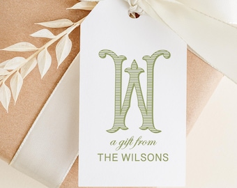 Personalized Monogram Gift Tags, Elegant Wedding Favor Tags, Thank You Cards, Hanging Gift Tags (Set of 12)