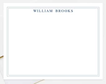 Personalized Border Stationary for Him, Modern Masculine Stationery For Him, A2 Flat Family Notecards Set