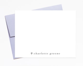 Personalized Notecard Minimal Stationary with Flowers, Flat Note Personalized Stationary Set, Quality Personalized Cards with Envelopes