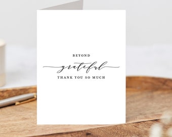 Thank You So Much Personalized Beyond Grateful Cards, 10 Folded Script Thankful Cards with Envelopes, Simple Notecard Blank Inside for Notes