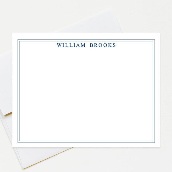 Personalized Border Stationary for Him, Modern Masculine Stationery For Him, A2 Flat Family Notecards Set