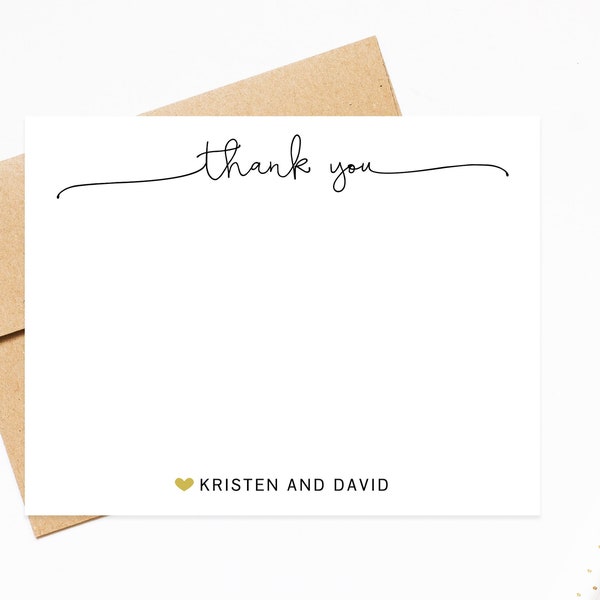 Thank You Couple Personalized Stationery with Envelopes, Elegant Script Thank You Notecards Envelopes, Newlywed Thank you Stationary Set