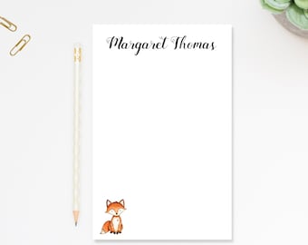 Personalized Fox Notepad, Simple Woodland Notepad, Personalized Notepad Gift for Writers, Customized Notepad Stationery Under 25