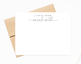 A Note From Script Personalized Stationery Cards set, Flat Notecards, Personalized Stationary Card Set Flat Note Cards and Envelopes