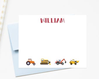Personalized Construction Stationery Set for Kids, Thank you Notes from Baby Boy, Custom Stationary Kids Gift Set