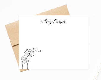 Personalized Minimalist Dandelion Stationary Cards Gift Set for Her, Simple Dandelion Blowing  Flower Notecards, Thank You Stationery Cards