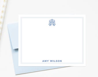 Personalized Elegant Monogrammed Stationery with Border, Classic Stationary with Duogram Initials, Note for Graduation and Business Card