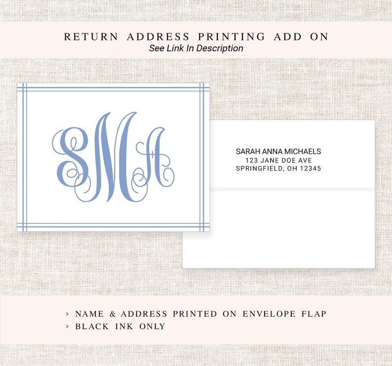 Monogram Stationary And Envelopes, Personalized Folded Thank You Stationery Card, Folded Stationery Notes, Set of 10 Thank you Gift Set afbeelding 7