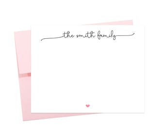 Personalized Family Stationery With Script Text, Custom Heart Stationary Gift for Family, Classy Thank You Note Cards, Personalized Gifts