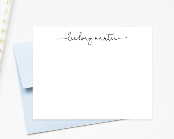Script Personalized Stationary Cards Set, Elegant Flat Notecards