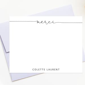 Personalized Thank You Card Merci, Wedding Gift Stationery For Friend, Elegant Script Thank You Notecards Envelopes