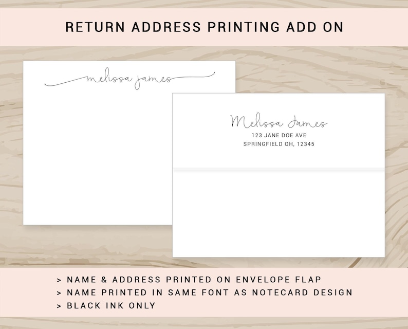 Stretched Scripted Personalized Stationery Note Cards, Flat Cards with Envelopes, Personalized Stationary image 4