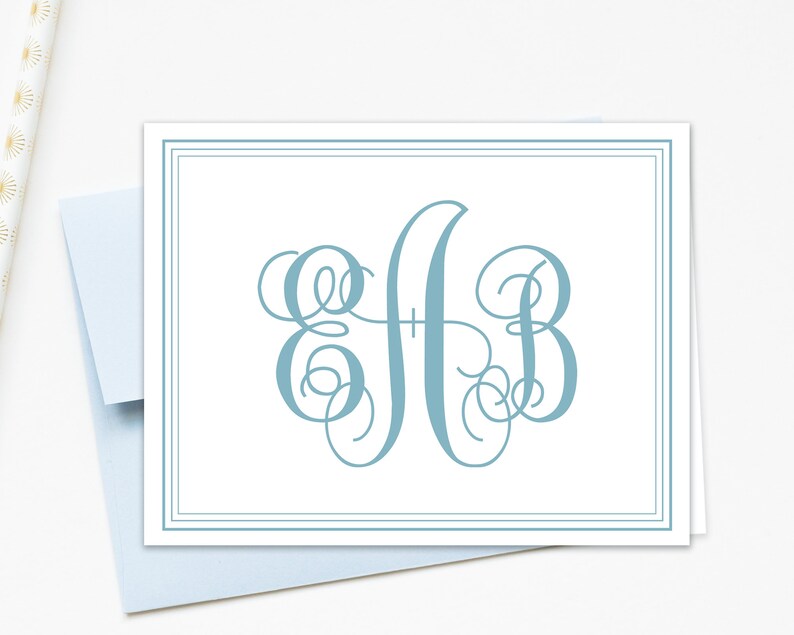 Personalized Monogram Folded Thank You Card Monogram Folded Etsy
