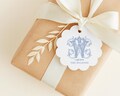 Personalized Monogram Scallop Gift Tags, 2.5x2.5 inch Circle Hanging Tag, Printed and Shipped Tags, 12 Tags for Holiday Party Favor