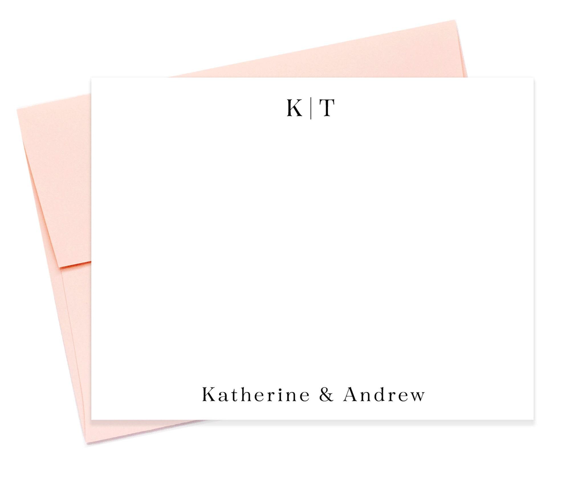 Personalized Stationary Gift For Couples, Modern Notecard Set with Simple Design, Newlyweds Note Cards and Envelopes, Thank You Stationery