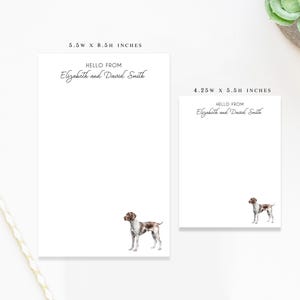 May include: Two white notepads with the text "HELLO FROM Elizabeth and David Smith". The larger notepad is 5.5 x 8.5 inches, and the smaller one is 4.25 x 5.5 inches. Each notepad features a watercolor illustration of a dog.