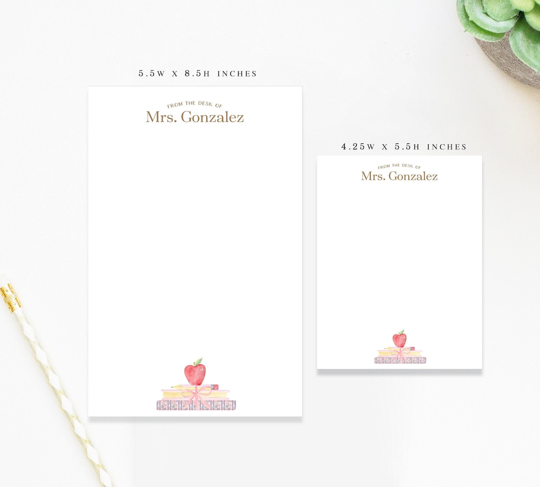 Personalized Notepad for Teachers, Cute Notepad With Books and Apple ...