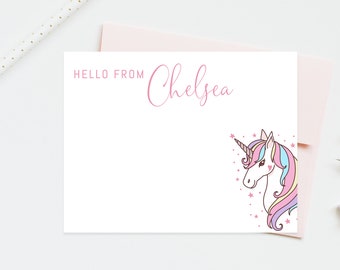 Girls Personalized Unicorn Stationary With Envelopes, Kids