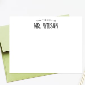 Personalized Stationery for Teacher Gift, From the Desk of Personalized Notecards with Envelopes, Custom Letter for School Notes for Class