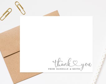 Personalized Stationary with heart, Stationery card and envelope set, Personalized thank you notecard, Baby shower thank you card, Flat note