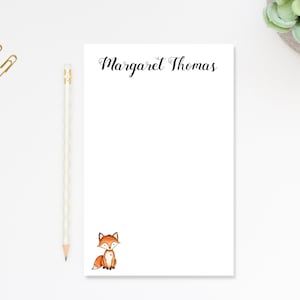 Personalized Fox Notepad, Simple Woodland Notepad, Personalized Notepad Gift for Writers, Customized Notepad Stationery Under 25